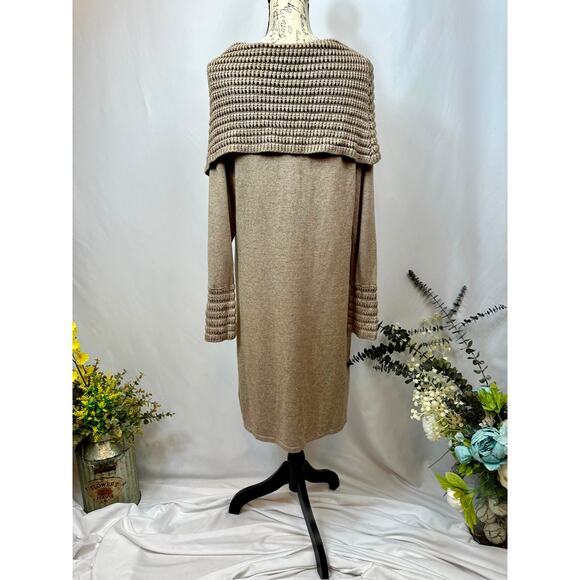 Philosophy Cowl Neck Crochet Overlay with Matching Cuffs Dress Taupe XL - Picture 11 of 15